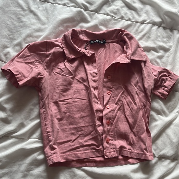 🌻 Crop Polo Button Down Salmon Pink - Picture 2 of 3